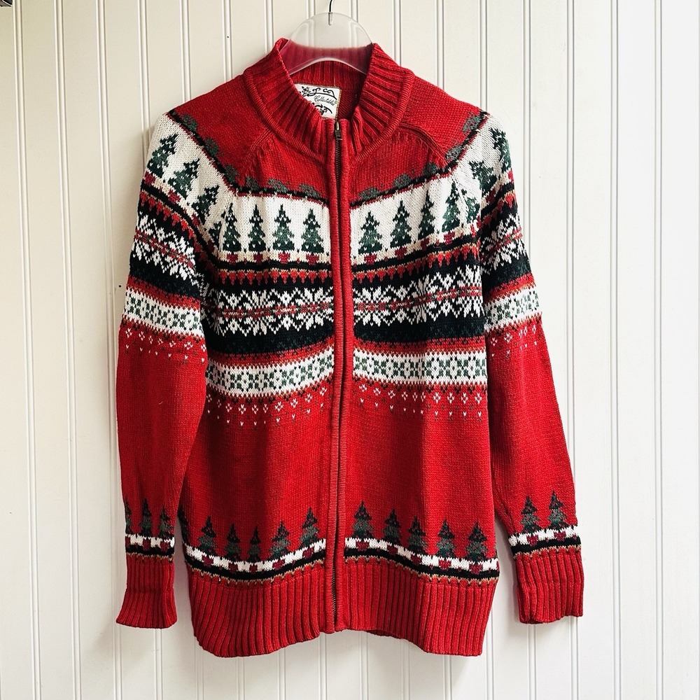 Vintage Heirloom Collectibles fair isle Y2K zip knit Christmas ugly sweater‎ S